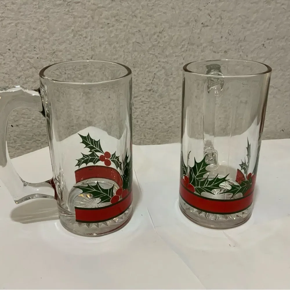 2 Holly Berry Beer Mug Stein 5.5